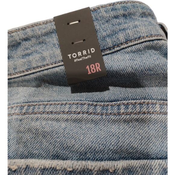 NWT TORRID 5 BUTTON LIGHT WASH DESTROYED HIGH RISE JEANS PLUS SIZE 18R - Picture 4 of 6